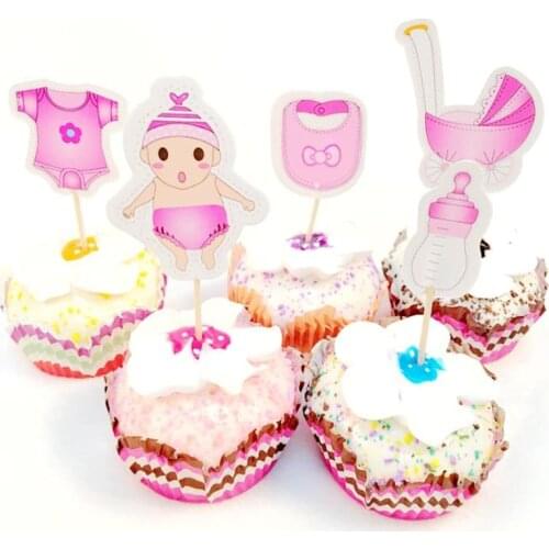 24pcs/lot Baby Care Theme Decoration Cupcake Toppers Birth Party Feeding boBaby Shower Supplies Girls Kids Favors Cake Picks