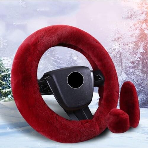3pcs/set Warm Steering Wheel Cover Plush 8 Colors Car Steering Wheel Cover Set for Women Girl Universal Car Interior Accessories