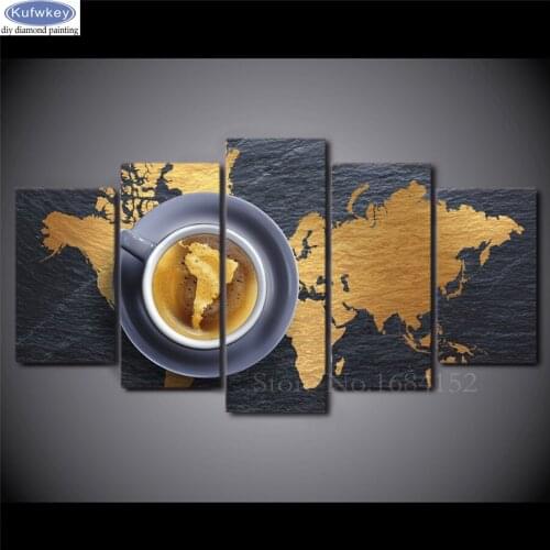 5 pcs,5D diamond embroidery,diy diamond Painting Coffee World Map diamond mosaic picture Needlework boys room decor gift A19