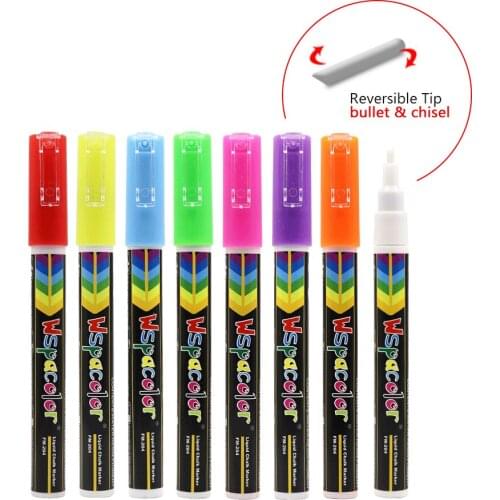 8 Pack Liquid Chalk Marker Wet Erase 3mm Reversible Bullet & Chisel for All Non-porous Surface