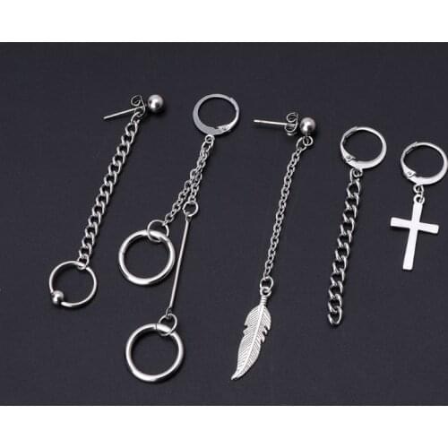 5Pcs KPOP Bangtan Boy Album Long Chain Drop Earrings Kit Korean Fashion Jewelry