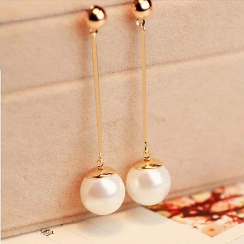 White Simulated Pearl Pendant Golden Stick Dangle Earrings Fashion Drop Earrings for Women