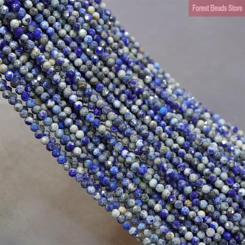 Natural Faceted Lapis Lazuli Stone Beads for Jewelry Making Round Loose Beads DIY Charms Bracelet Earrings 15'' Inch 2mm/3mm