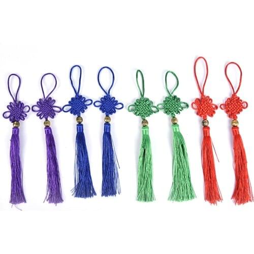 2PC DIY Gold Beads Chinese Knot Tassel Jewelry Accessories Home Textile Curtain Garment Sewing Macrame Decoration Pendant