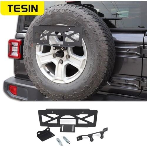 TESIN Registration Plate Holder Car Rear Spare Tire Metal License Plate Mount Bracket Holder for Jeep Wrangler JL 2018 2019 2020