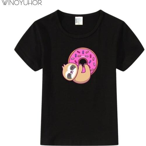 Sloth And Donut T-Shirt Kids Summer Short Sleeve Tshirt Boy Girl Cartoon Print Brand Clothing Unisex Tops Tees