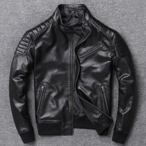 Factory Cheap Sheepskin Biker Casual Jacket men M-XXXXL Free Shipping