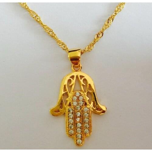 Fatima Hand Pendant Necklaces Antique Yellow Gold Color Women Man Religious Hot Fashion Hamsa Hand Jewelry