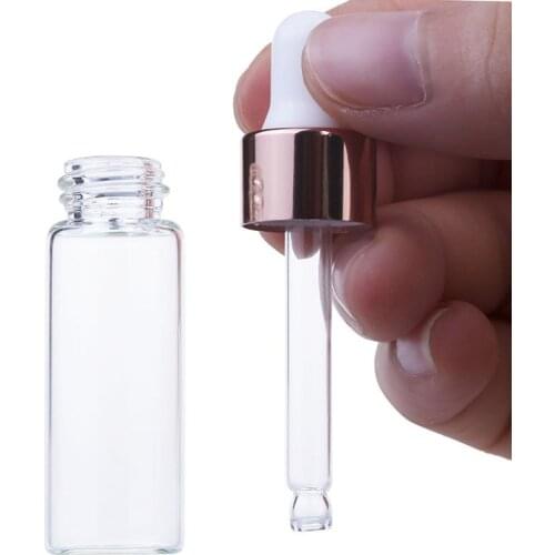 100 pcs Empty Small Essential Oil 1ml2ml3ml5ml Aluminum Ring Rose gold Dropper Bottle Cosmetic Bottle