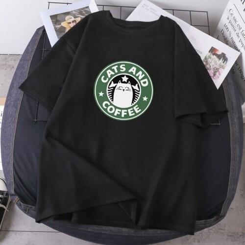 Cats And Coffee Cute Woman T-shirts Summer High Quality 2021 New Female O-neck Short Sleeve Tops Casual Streetwear Camisetas