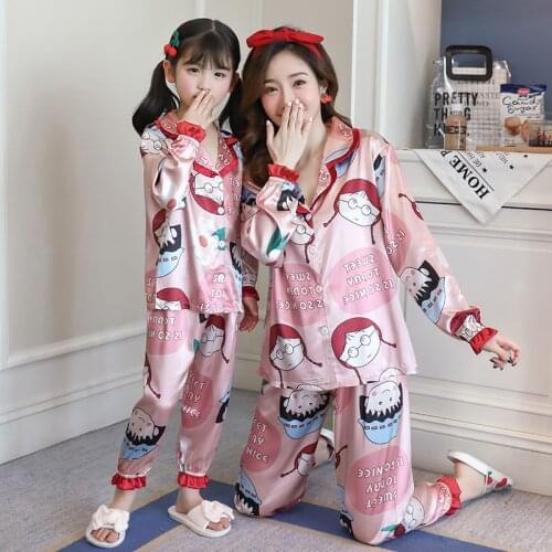 Family Homewear Suit Fashion Mommy and Me Clothes Baby Girl Nightwear Silk Familymatching Outfits Boys Mom Mother Pajamas Set