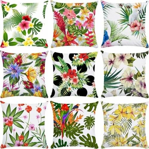 Flamingo Tropical Monstera Flower Short Plush Throw Pillow Cushion Cover Car Home Decoration Sofa Decor Decorative Pillowcase