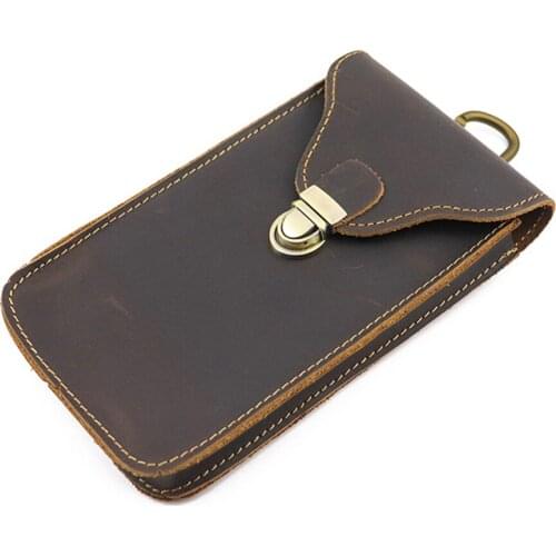 Genuine Leather coin purse simple fashion key case orgnizer waist hanging belt mobile phone bag crazy horse leather retro wallet