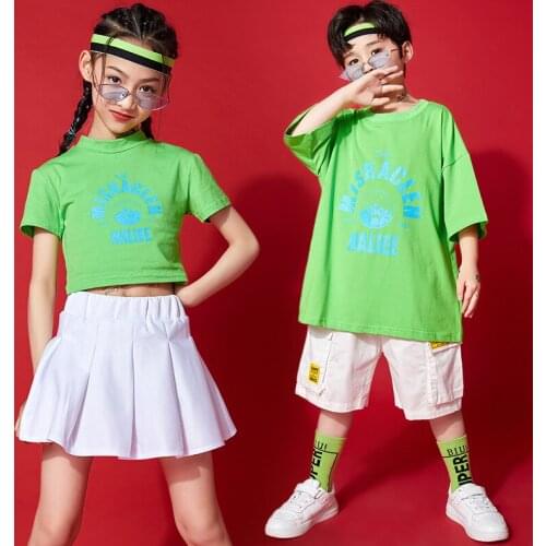 Hip Hop Girls Crop T Shirt Boys Loose Cargo Shorts Kid Skirt Summer Print Cool Tee Street Dance Clothes Teen Jazz Child Costumes