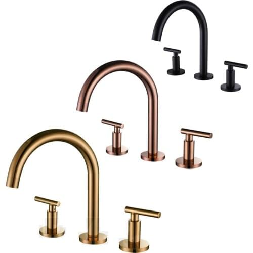 Brass Rose Gold Basin Fuacet 3PCS/set Hot and Cold Water Mixer Tap 3 Hole Basin Split Faucet Matt Black Bathtub Faucet