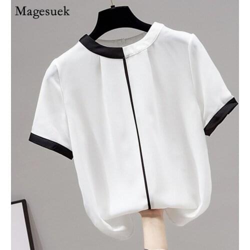 Fashion Women Blouses 2021 Summer Plus Size Casual Chiffon Shirt Woman Short Sleeve Slim Solid Loose Ladies Tops Blusas 14850