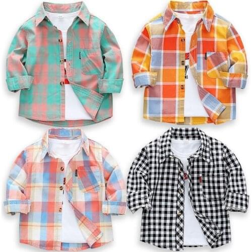 New Toddler Boys Shirts Long Sleeve Plaid Shirt For Kids Spring Autumn Children Clothes Casual Cotton Shirts Tops 24M-11Y