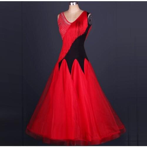 2017 New Women Ballroom Dance Dress Red/White Sexy Backless Standard Performance Competition Jazz Waltz Tango Fox-Trot Jigs Suit