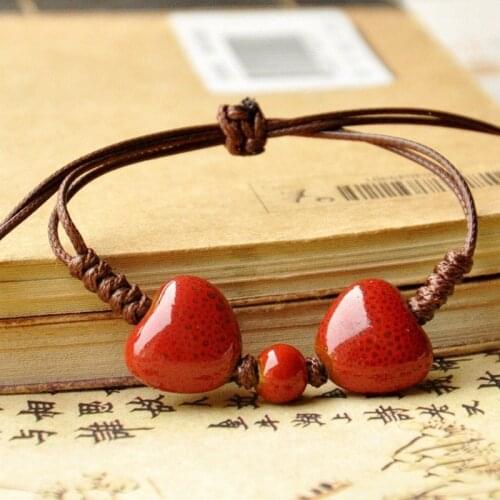 Wholesale Bohemian Jewelry New Ladies Adjustable Ceramic Bisexual Heart Rope Red Bracelet Women National Style Girls Bracelets