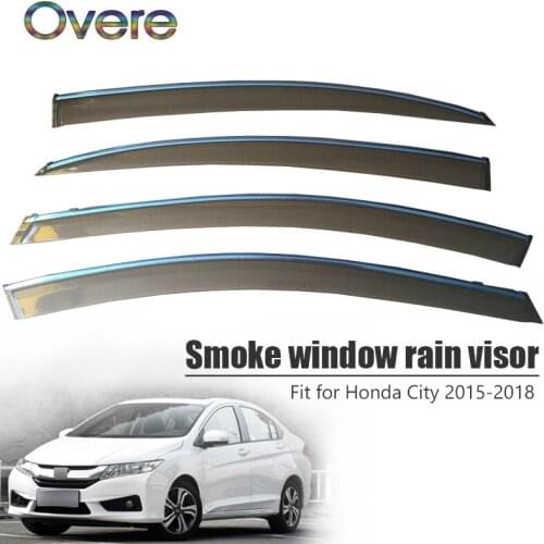 Overe 4Pcs/1Set Smoke Window Rain Visor For Honda City 2015 2016 2017 2018 Styling ABS Awnings Shelters Guard Accessories