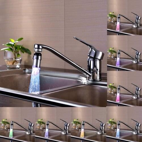 Adjusting 360 Rotate Water Kitchen Sink 7color Change Water Glow Water Stream Shower Led Faucet Taps Light Water Sprayer Nozzle