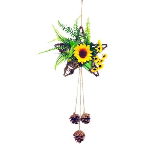 Hand-woven Rattan Ornament Artifical Flower Hanging Pendant 1PC Bent At Will Star Shape Silk Cloth Green Plants Decoration