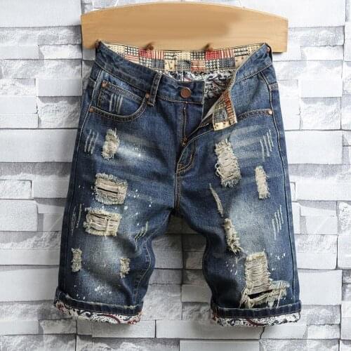 Ripped Men Short Jeans Plus Size 28-40 Destroyed Hole Denim Shorts men jeans Straight Fifth Short jean homme pantalones hombre