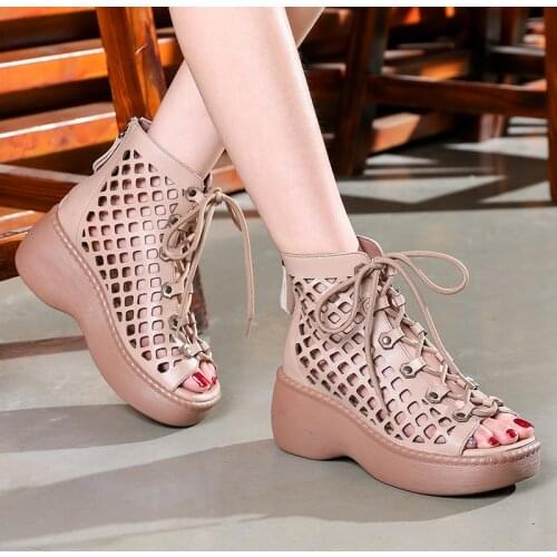 Female Hollow Genuine Leather Sandals Women Shoes Sandals Platform Wedges Summer Shoes Woman Fashion Casual Sandalias Mujer 2021