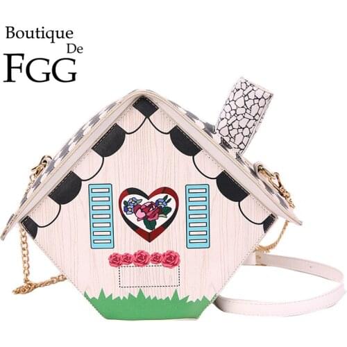 Boutique De FGG Novelty Designer Handbags House Shape Women Crossbody Bag Faux Leather Shoulder Bag Teenage Girls Messenger Bag
