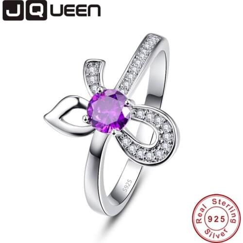 JQUEEN White Zircon Amethyst Rings For Women Silver Ring 925 Jewelry Pave Setting Crystal Jewelry Bijoux Femme