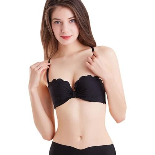 Women Sexy Lingerie One-Piece Seamless Bras Wire Free Back Closure Wavy Edge Gathered Solid 3/4 Cup Padded Adjusted-straps Bra