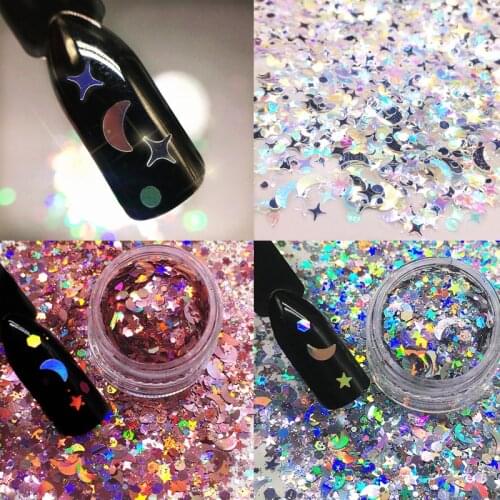 1 Box Rose Gold Star Ultrathin 3D Nail Decorations Holographic Charms Nail Paillette Laser Star Accessories Moon Manicure Design