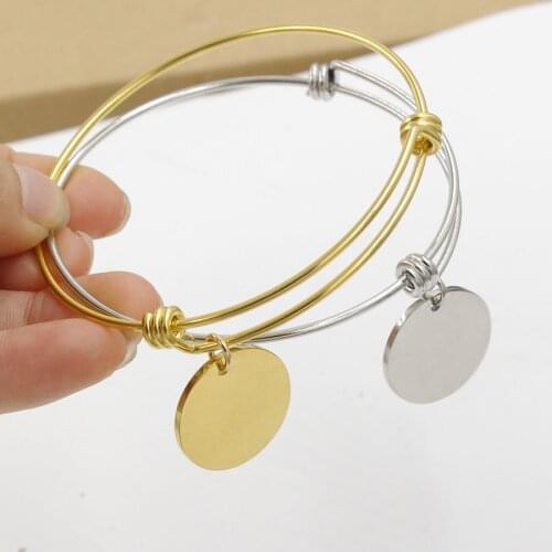 100% Stainless Steel Blank Round Charm Bangle For Engrave Metal Adjustable Twisted Bangles 60mm High Polished Wholesale 10pcs