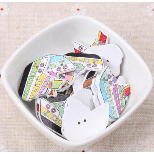 Button accessories for clothes Mix Cartoon Ship Wooden Buttons Botones Handmade Accessories Decoration 27x30mm 20pcs