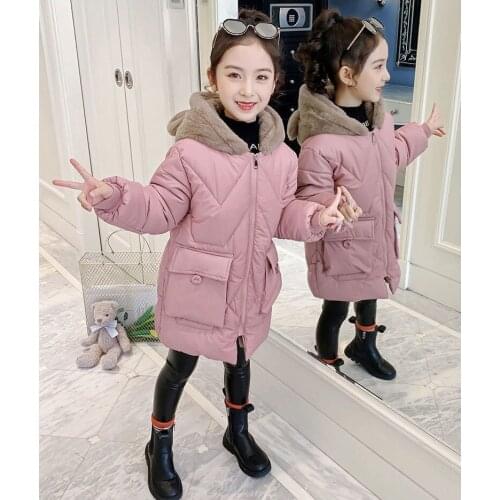 3 Colors For 4 5 6 7 8 9 10 11 12 Year Baby Girls Girl Plus Velvet Parkas Fashion Children Tops Autumn Winter Warm Hooded Coats