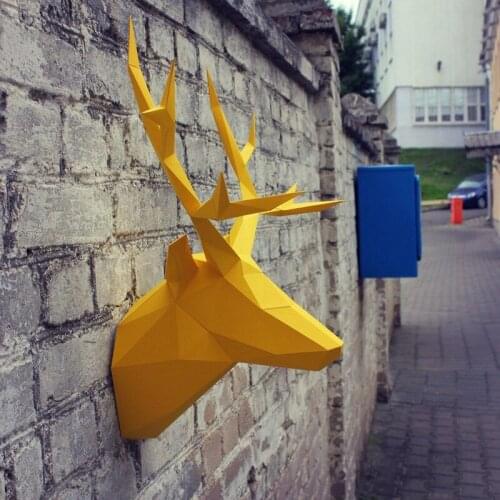 4 Colors DIY Deer Elk Head Paper Model Puzzles Toy for Home Restaurants Stores Bars Waterproof Educational Paper Folding Model