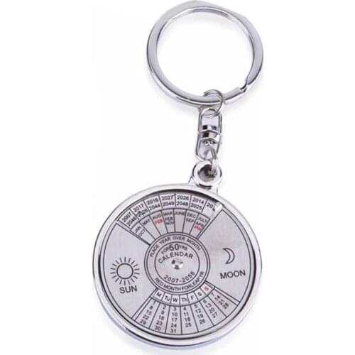 New 1Pcs 50 Year Calendar Key Chain Mini Metal Ring Compass Keyring Keyfob Hiking Camping Outdoor Sports Survival Tools Hot