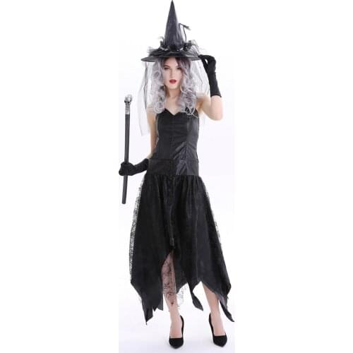 Black Evil Witch Costume Halloween Party Sexy Witch Cosplay Carnival Fantasia Fancy Dress