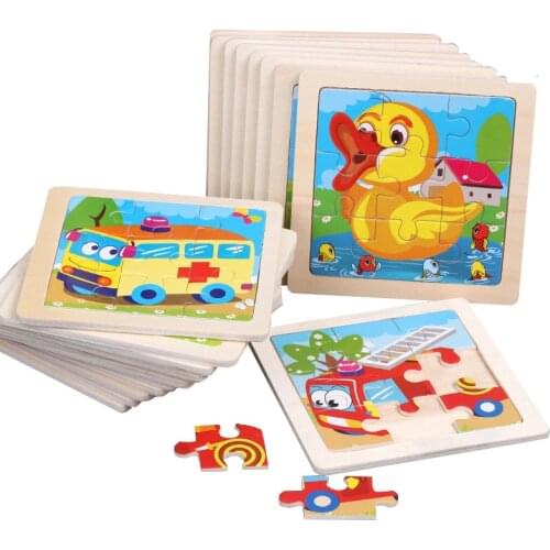 Baby Wooden Toys Kids Educational Games Toys 9 Pieces Animal Traffic Carton Wood Toys Puzzle 3d Jigjaw Puzzles for Kids Age 3