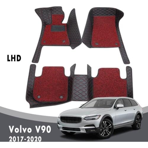 Luxury Double Layer Wire Loop Car Floor Mats Carpets For Volvo V90 2020 2019 2018 2017 Interior Accessories Waterproof Leather