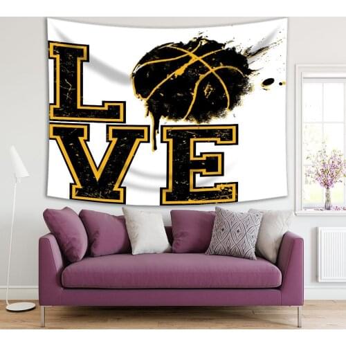 Tapestry I Love Basketball Colorful Design Elements Basketball Poster Artistic Illustration Black Yellow