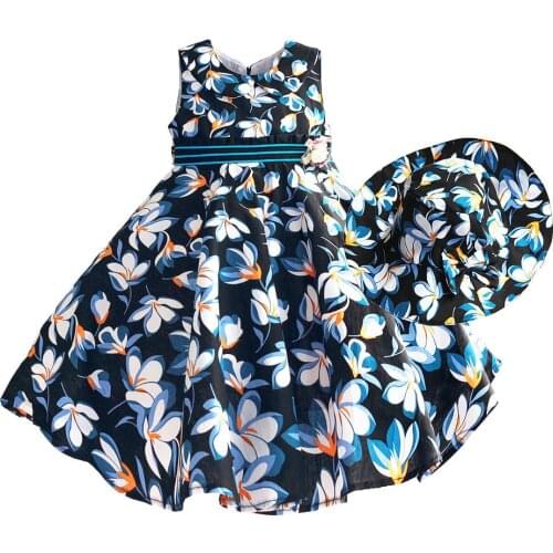 Hetiso Girls Dress with Sunhat Flower Print Summer Cotton Kids Clothing Bow Tie Beach Princess Party Wedding Girl Dresses 3-8T