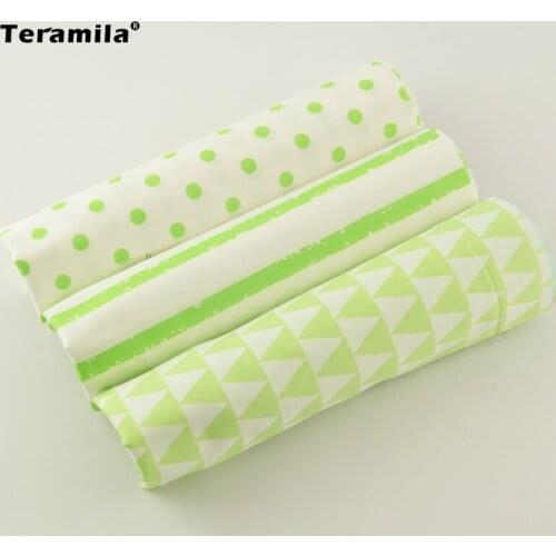 3pcs Bright Green and Whie Color Cotton Twill Meter Fabric Fat Quarter Kids Garment Lady Dress Baby Clothing Textile Tilda Doll