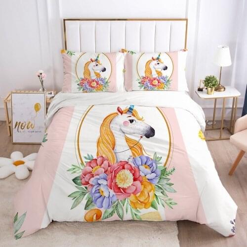 Kids Bedding Set for baby cartoon Bed linen set for home duvet cover bed sheet family sets Euro 200x220 Pink unicorn