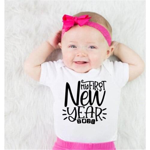My First New Year 2021 Baby Bodysuit Infant Newborn Girls Boys Short Sleeve Cotton Rompers Casual Clothes New Year Baby Onesies