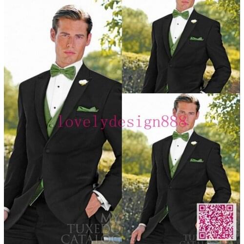 New Style Mens Suit Men business Dress Black Two Buttons wedding mens slim clothing Best Man Suit(Jacket+Pants+Tie+Vest)