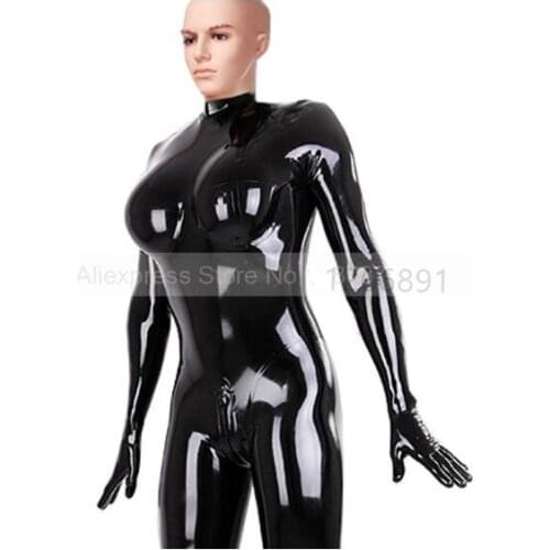 Handmade Male Latex Catsuit cross-dress Tight Transvestite Bodysuit with 3D Chest Attached Gloves Socks