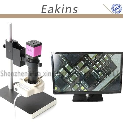 720p HDMI HD Industry Video Microscope Camera Set IR Remote Control+100X Zoom C-Mount Lens+56 LED Light+Stand For Phone Repair