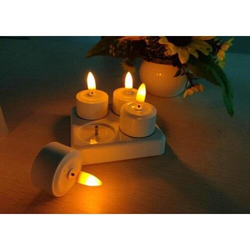 Set of 4 Rechargeable 3D Flame flickering Led TeaLight Candle lamp Frosted holder cup Xmas/Wedding/Church/Home party decor-Amber