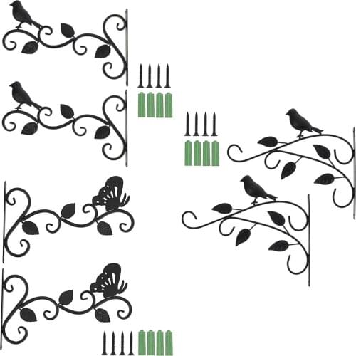 2Pcs Wall Hanging Basket Brackets Metal Plant Hanger Flowerpot Holder Fence Deck Balcony Decor Wrought Iron Bracket